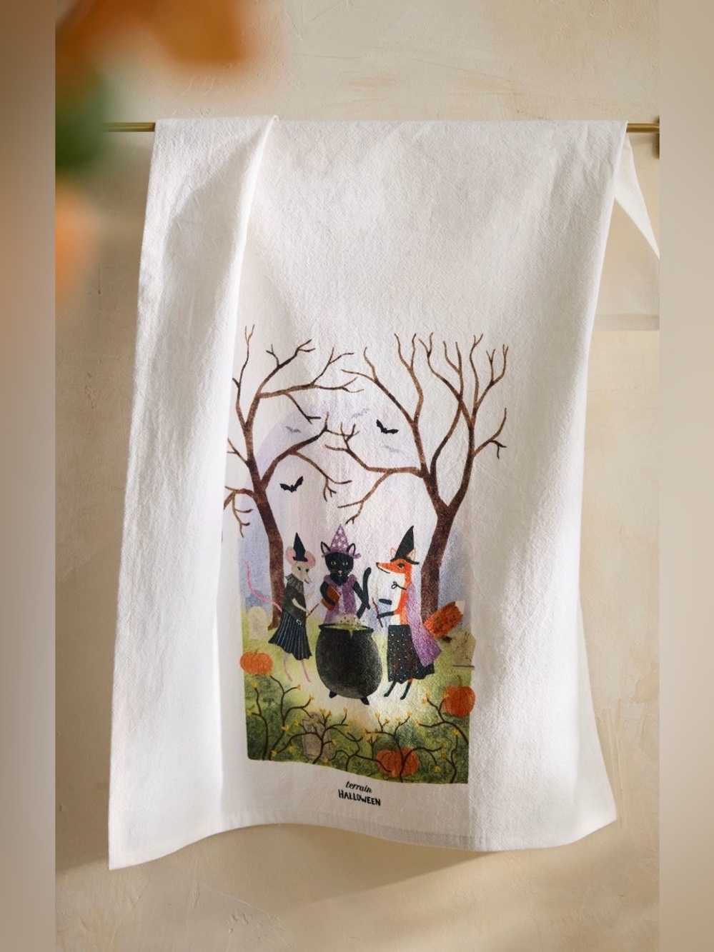 Anthropologie Terrain Witchy Critters Cotton Dish Towel Halloween NEW